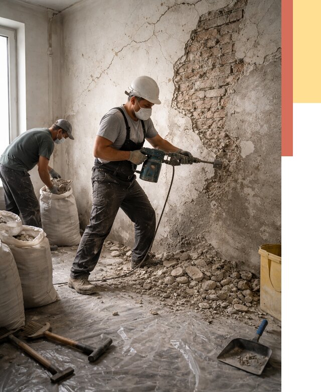 Демонтаж штукатурки со стен в Салехарде от 7707 руб/м² — быстро и недорого | ОТДЕЛОЧНИК-Слх