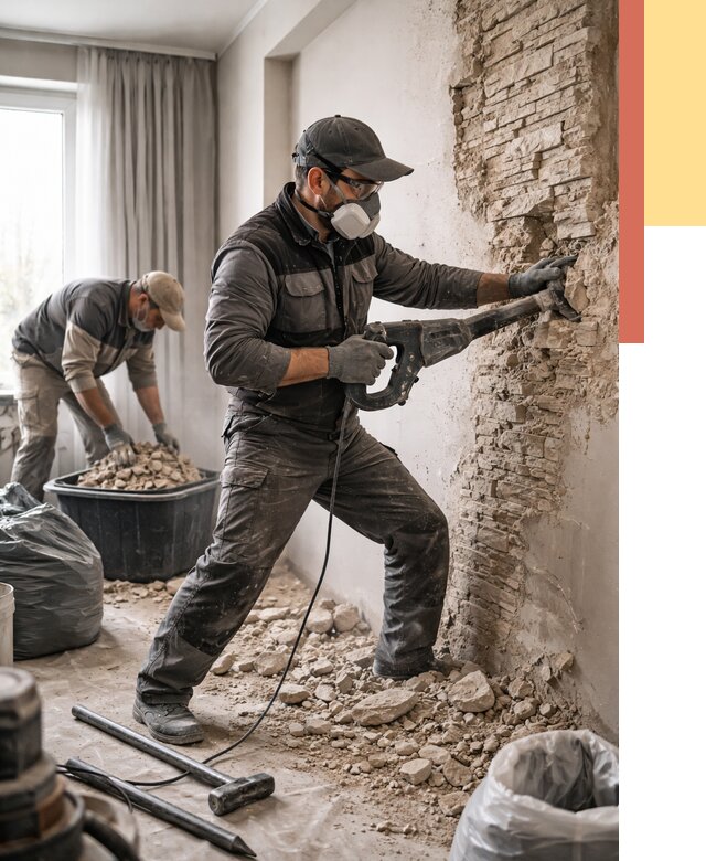 Демонтаж декоративного камня в Салехарде от 1552 руб/м² — быстро и недорого | ОТДЕЛОЧНИК-Слх