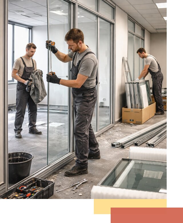 Демонтаж стеклянных перегородок в Салехарде быстро и безопасно