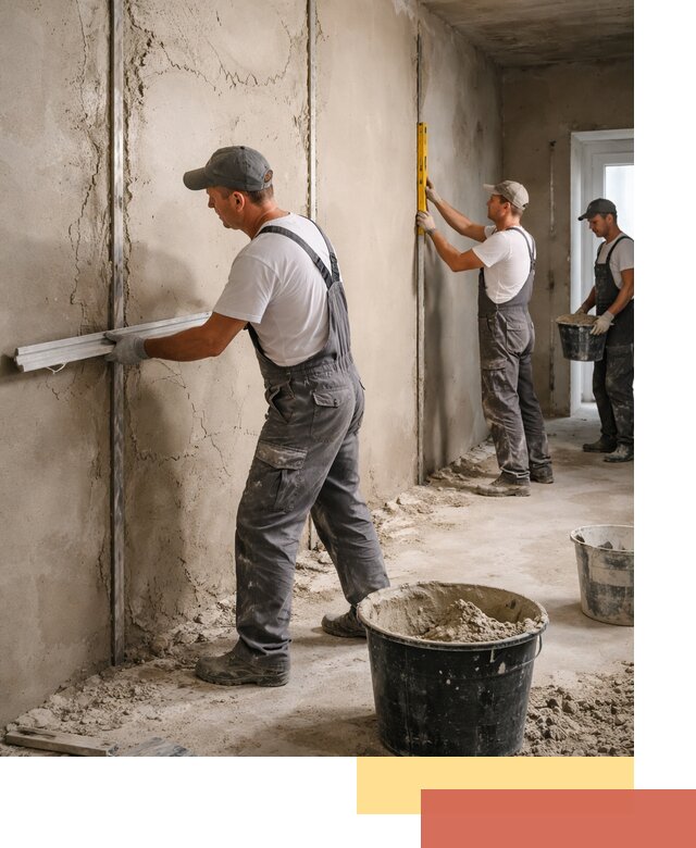 Штукатурка стен по маякам в Салехарде — точная и ровная поверхность