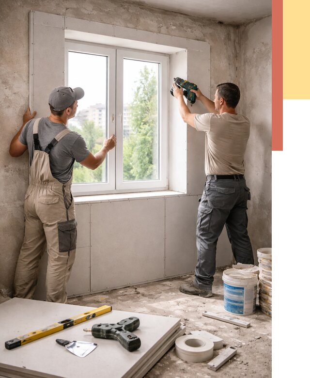 Монтаж откосов из гипсокартона в Салехарде от 4817 руб. под ключ | ОТДЕЛОЧНИК-Слх