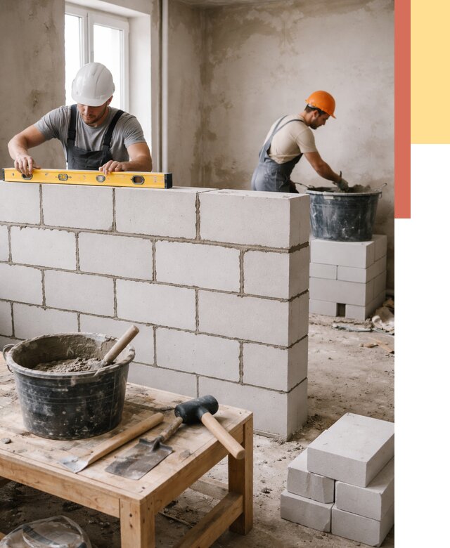 Кладка перегородок из газобетона в Салехарде от 3425 руб. под ключ | ОТДЕЛОЧНИК-Слх