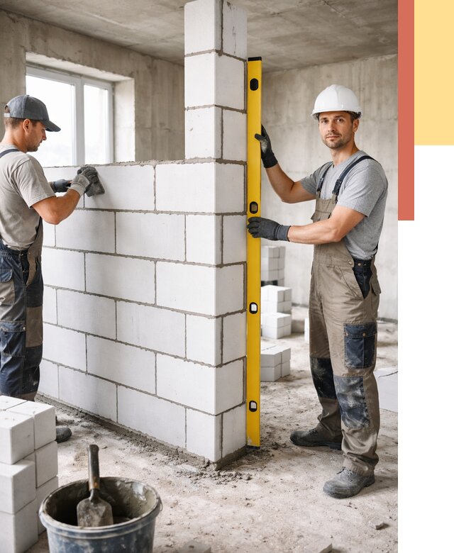 Кладка перегородок из пеноблока в Салехарде от 1927 руб. под ключ | ОТДЕЛОЧНИК-Слх