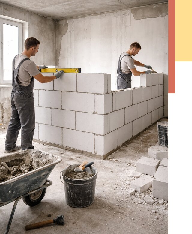 Кладка перегородок из ПГП в Салехарде от 2676 руб./м2 — монтаж и возведение под ключ | ОТДЕЛОЧНИК-Слх