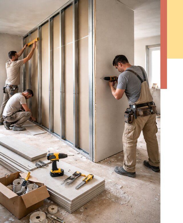 Монтаж однослойной перегородки из гипсокартона в Салехарде от 696 руб. | ОТДЕЛОЧНИК-Слх