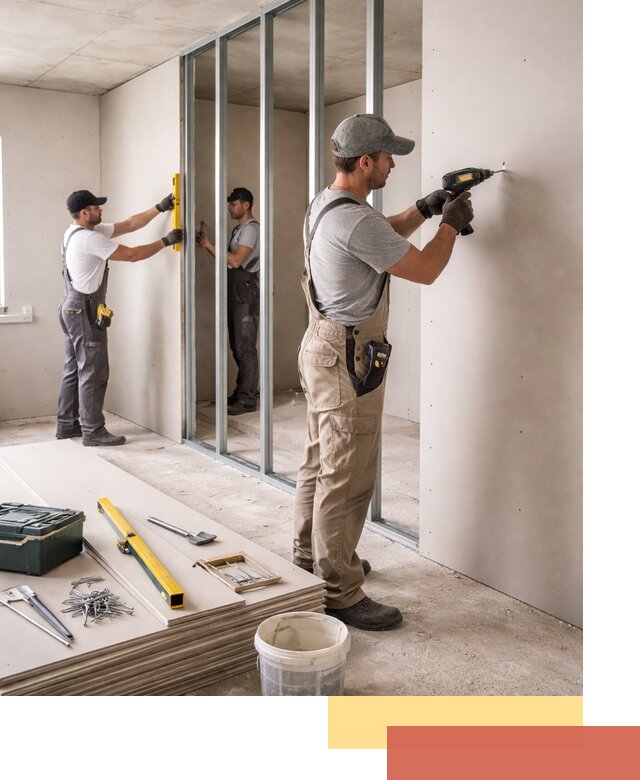 Однослойная перегородка из гипсокартона в Салехарде под ключ, монтаж и отделка