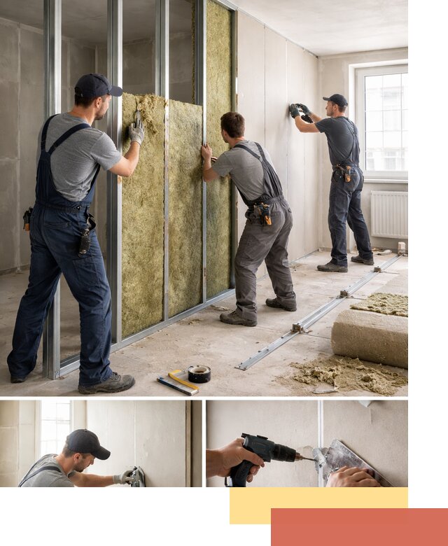 Перегородка из гипсокартона с шумоизоляцией в Салехарде — монтаж под ключ