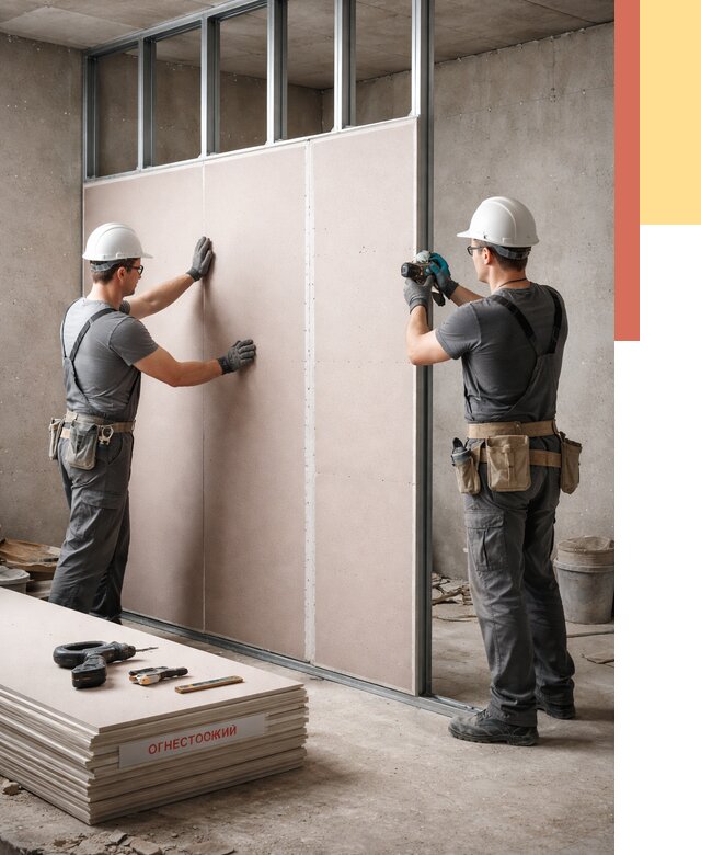 Перегородка из огнестойкого гипсокартона в Салехарде от 1980 руб. под ключ | ОТДЕЛОЧНИК-Слх