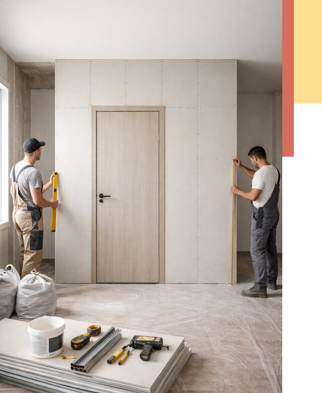 Перегородка из гипсокартона с дверью в Салехарде от 4817 руб. под ключ | ОТДЕЛОЧНИК-Слх