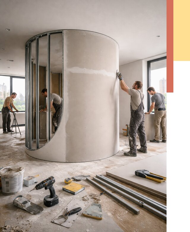 Радиусная перегородка из гипсокартона в Салехарде от 3104 руб. под ключ | ОТДЕЛОЧНИК-Слх