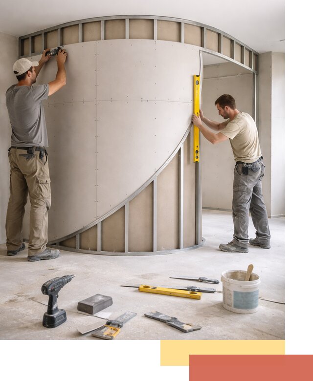 Радиусная перегородка из гипсокартона в Салехарде под ключ