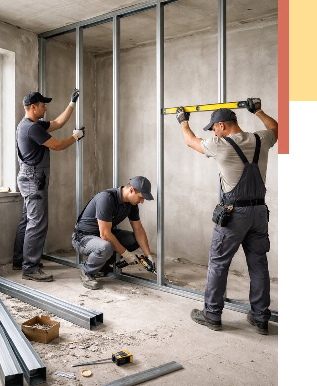 Монтаж каркаса перегородки из профиля в Салехарде от 803 руб. | ОТДЕЛОЧНИК-Слх