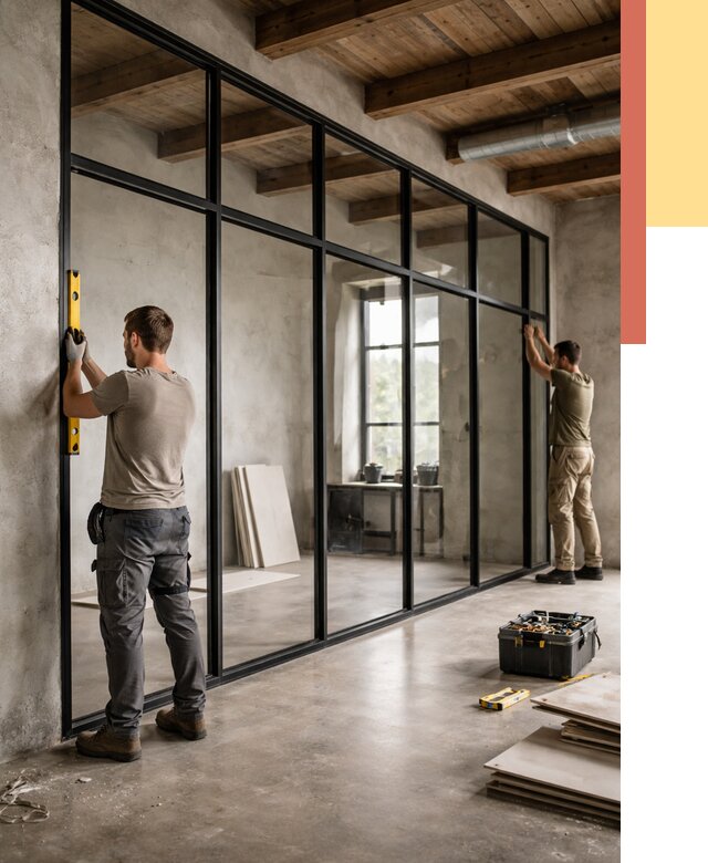 Стеклянные перегородки лофт в Салехарде от 11239 руб. под ключ | ОТДЕЛОЧНИК-Слх