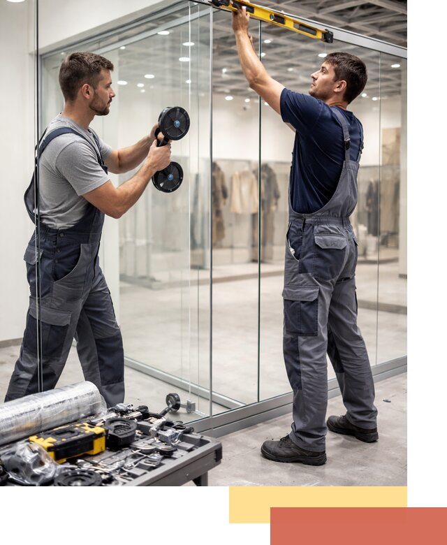 Стеклянные перегородки для магазинов в Салехарде — монтаж и установка