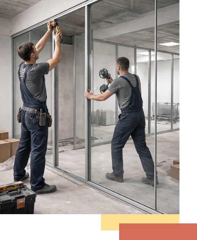 Алюминиевые перегородки со стеклом в Салехарде — изготовление и монтаж