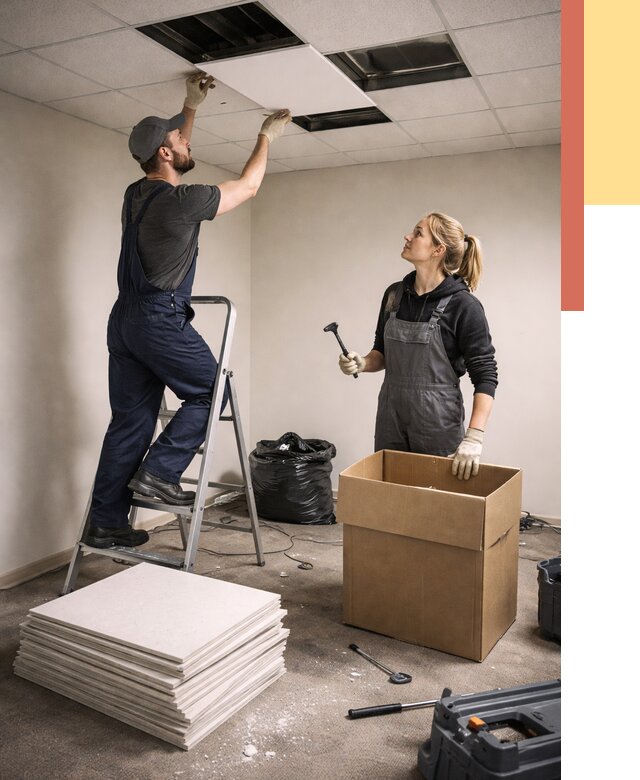 Демонтаж потолочной плитки в Салехарде от 4817 руб. быстро и недорого | ОТДЕЛОЧНИК-Слх