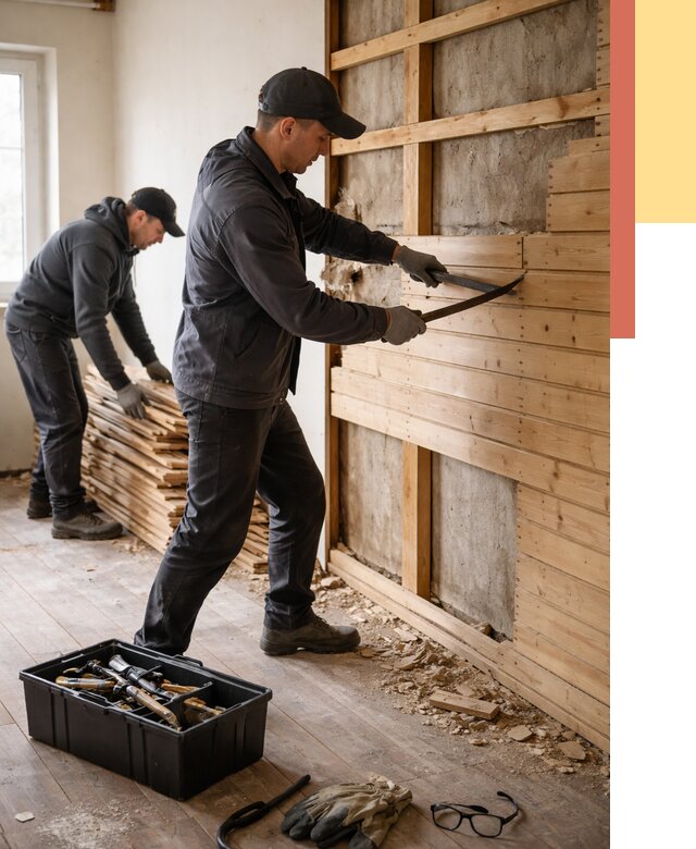 Демонтаж вагонки в Салехарде от 4068 руб/м2 — быстро и недорого | ОТДЕЛОЧНИК-Слх