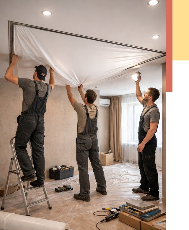 Монтаж ПВХ натяжного потолка в Салехарде от 3746 руб. под ключ | ОТДЕЛОЧНИК-Слх