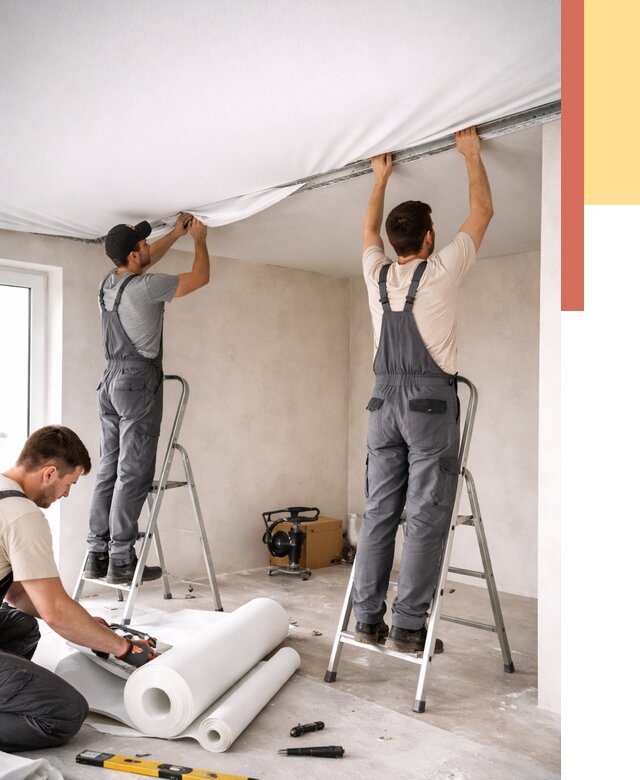 Монтаж тканевого натяжного потолка в Салехарде от 3746 руб. под ключ | ОТДЕЛОЧНИК-Слх