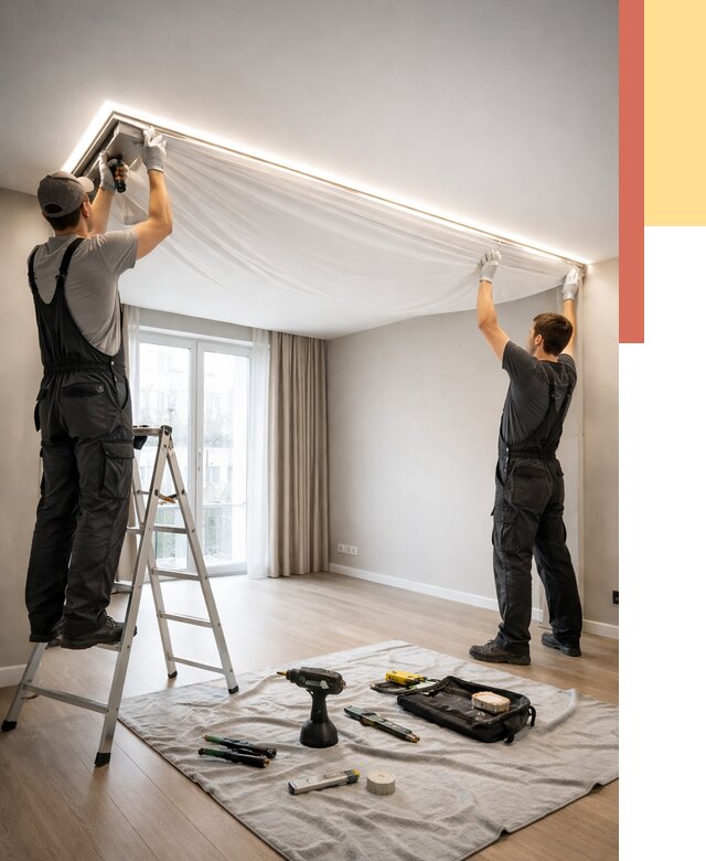 Монтаж парящего натяжного потолка в Салехарде от 4817 руб. быстро и недорого | ОТДЕЛОЧНИК-Слх