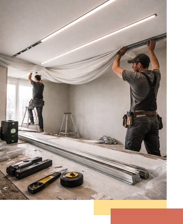 Монтаж натяжных потолков со световыми линиями в Салехарде