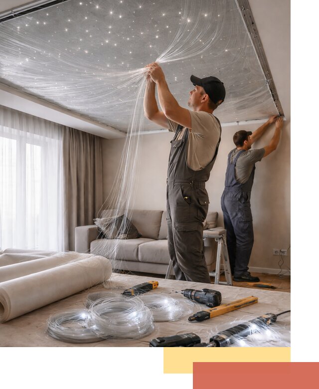 Монтаж натяжного потолка «Звездное небо» в Салехарде