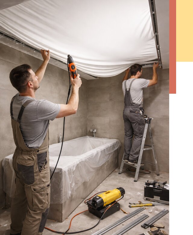 Монтаж натяжного потолка в ванной в Салехарде от 1284 руб. под ключ | ОТДЕЛОЧНИК-Слх