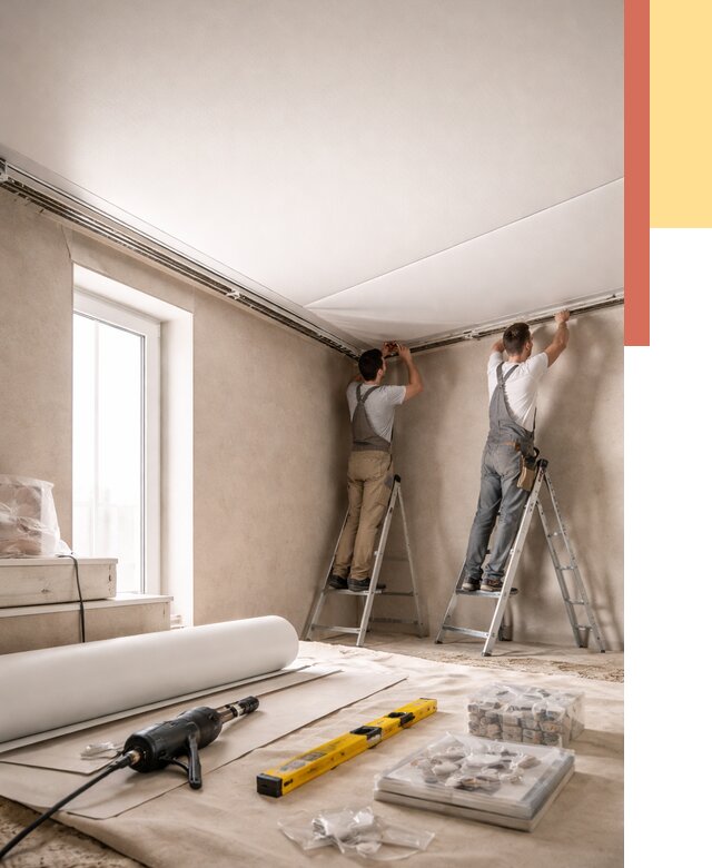 Монтаж натяжного потолка в спальне в Салехарде от 4068 руб. под ключ | ОТДЕЛОЧНИК-Слх