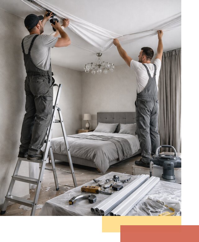 Монтаж натяжного потолка в спальне в Салехарде