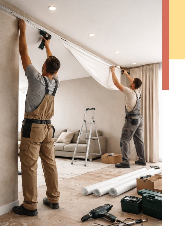 Монтаж натяжного потолка в гостиной в Салехарде от 589 руб. | ОТДЕЛОЧНИК-Слх