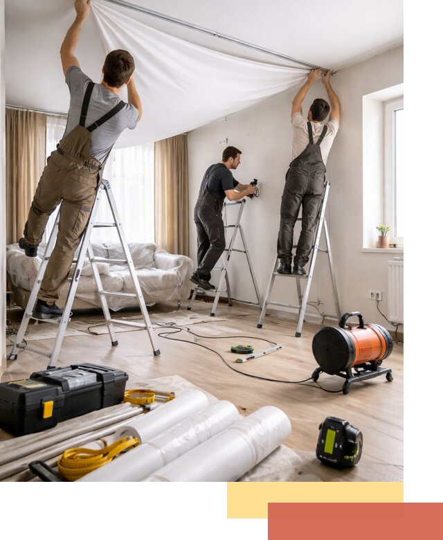 Монтаж натяжного потолка в гостиной в Салехарде