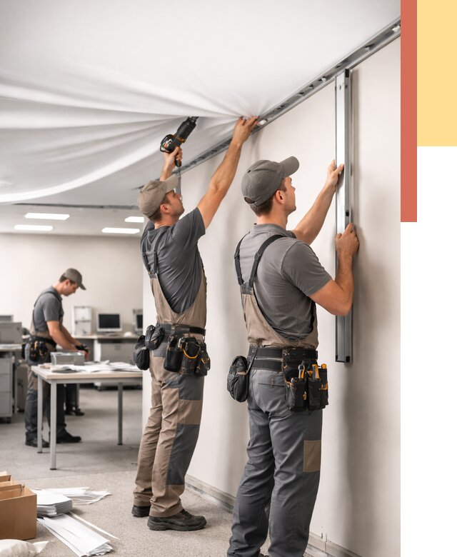 Монтаж натяжного потолка в офисе в Салехарде от 482 руб/м² — быстро и недорого | ОТДЕЛОЧНИК-Слх