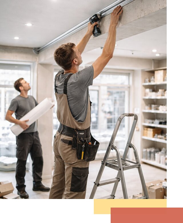 Монтаж натяжных потолков в магазине в Салехарде