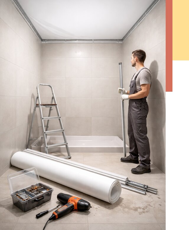 Монтаж натяжного потолка в санузле в Салехарде от 1980 руб. — ОТДЕЛОЧНИК-Слх