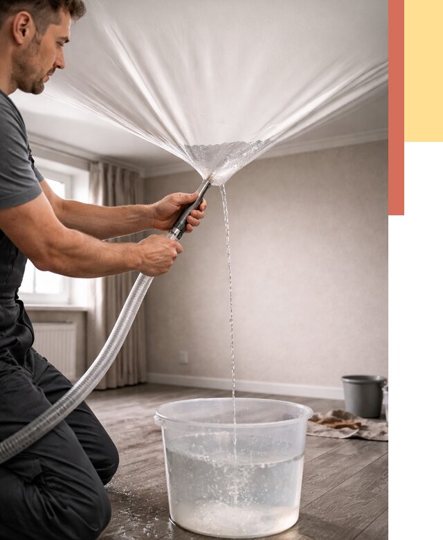 Слив воды с натяжного потолка в Салехарде от 2676 руб. быстро и недорого | ОТДЕЛОЧНИК-Слх