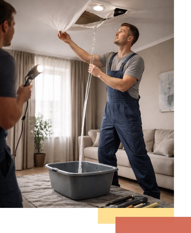 Слив воды с натяжного потолка в Салехарде быстро и аккуратно