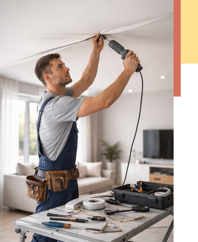 Ремонт натяжных потолков в Салехарде от 10169 руб. под ключ — ОТДЕЛОЧНИК-Слх