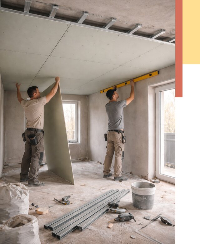 Одноуровневый потолок из гипсокартона в Салехарде от 803 руб. — монтаж под ключ | ОТДЕЛОЧНИК-Слх