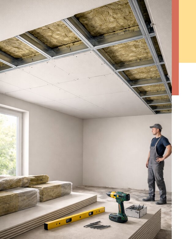 Звукоизоляция потолка ГКЛ в Салехарде от 1017 руб. — монтаж под ключ | ОТДЕЛОЧНИК-Слх