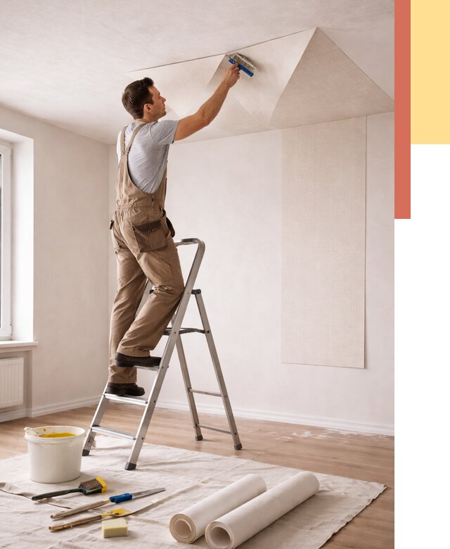 Поклейка обоев на потолок в Салехарде от 4817 руб. быстро и недорого | ОТДЕЛОЧНИК-Слх