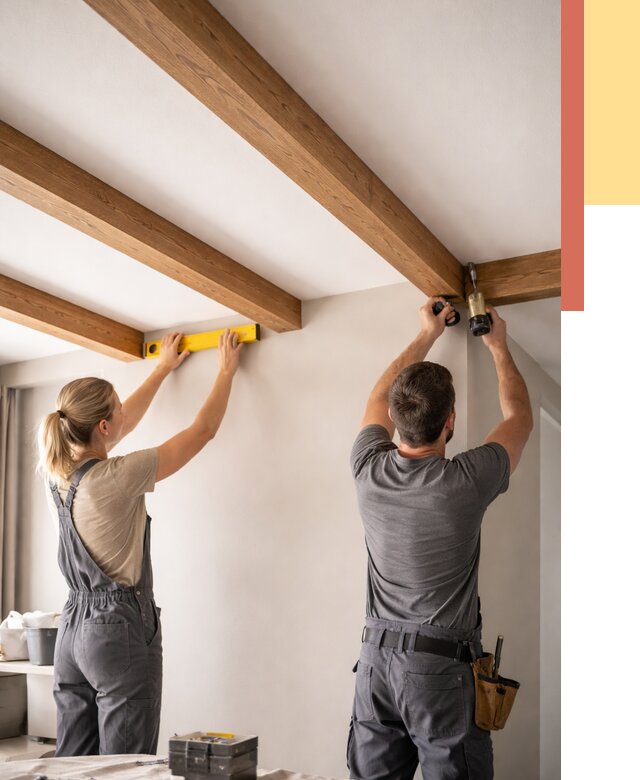 Монтаж декоративных балок на потолок в Салехарде от 4496 руб. — ОТДЕЛОЧНИК-Слх